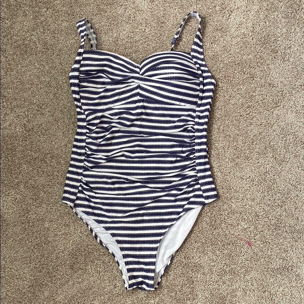 Nip Tuck Elegant Navy and White Striped Women's One Piece Swimsuit